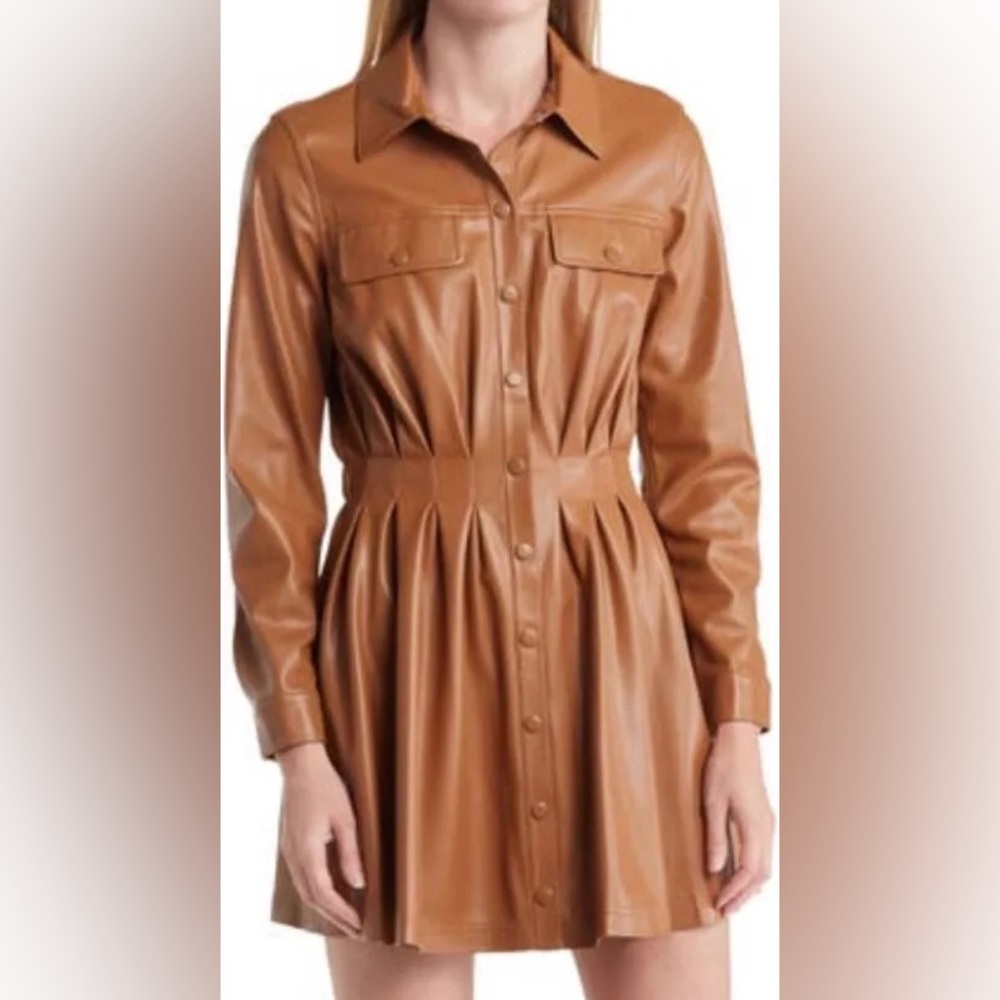 Alice + Olivia brown faux leather shirt dress